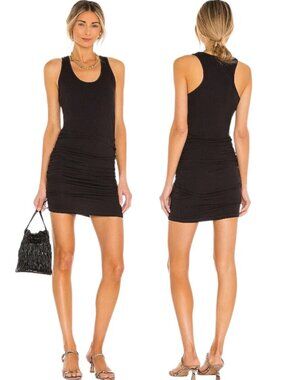 Monrow Revolve Supersoft Tank Shirred Mini Dress Women's Medium Black Ruched NWT